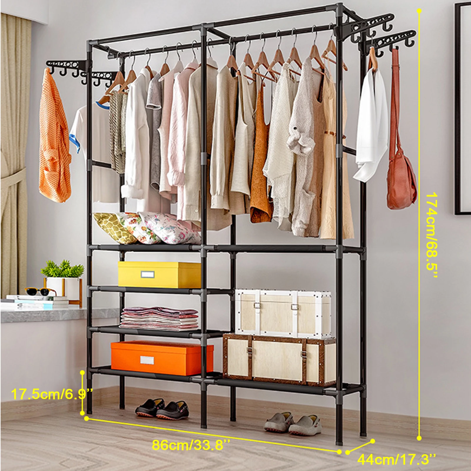 New Closet Organizer Storage Rack Portable Clothes Hanger Home Garment Shelf Rod