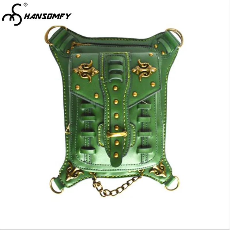 Stil Pu 2018 Reise Retro Schulter Taschen Steampunk Neue Männer Grün Frauen Leder Taille Punk Grün Weibliche Tasche P8qrYP
