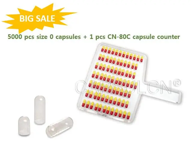 

5000 pcs joined Size 0 Clear Gelatin Capsules + 1 pcs CN-80C capsule counter