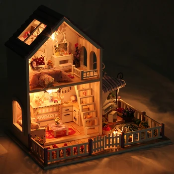 

DIY DollHouse Villa Model Miniature With Furnitures Wooden Doll House Puzzles Christmas Gift Romantic Purple House Toys 13834 #E