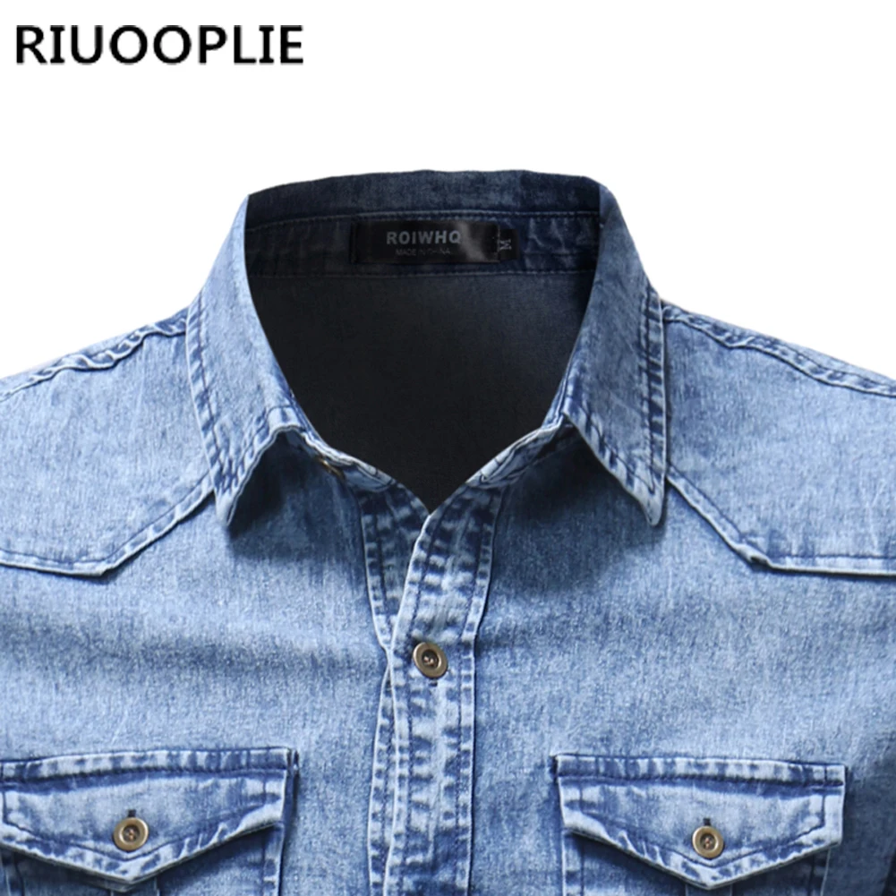Мужские джинсовые рубашки RIUOOPLIE винтажные с длинным рукавом и