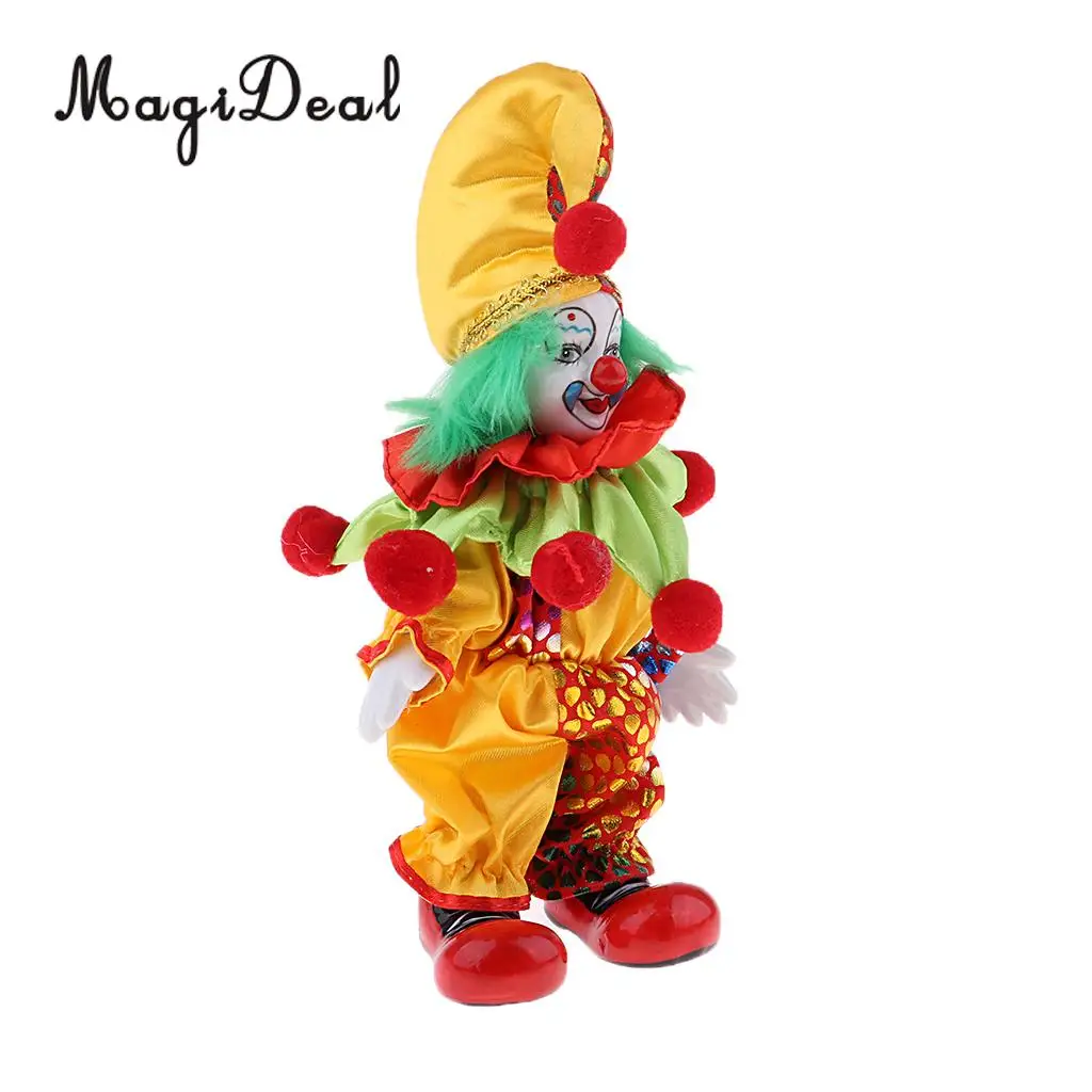 6inch Funny Clown Porcelain Doll with Colorful Costume Christmas Gift Home Decor