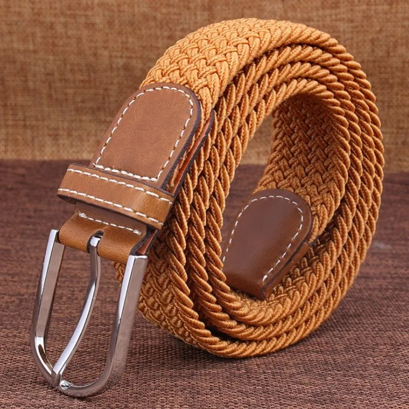 Pin Buckle Belt for Men Casual Knitted Waist Belt Woven Canvas Elastic