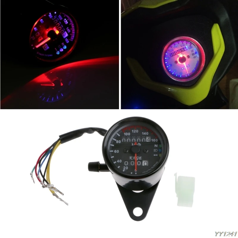 

DC 12V Universal Motorcycle Speedometer Odometer Dual LED Backlight Speed Gauge km/h Dark Night readable-Y11