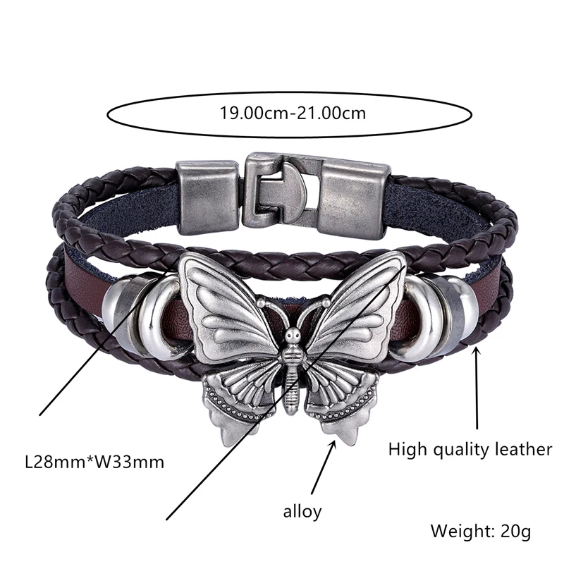 Новинка, модный простой винтажный кожаный браслет с бабочкой и пряжкой высокого качества, мужской брендовый браслет Brave Knight Pulseira для женщин