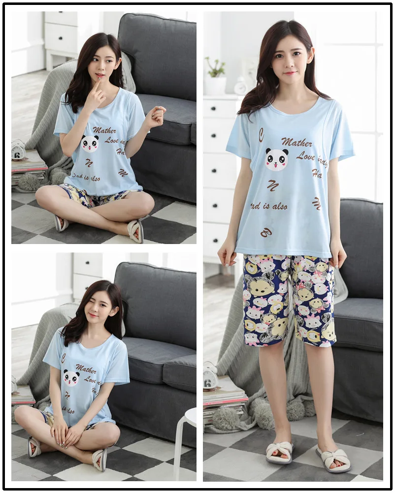Summer Fashion Maternity Pajamas Sets Nursing Shirts + Belly Shorts Suits for Pregnant Women Pregnancy Breastfeeding clothing (67)