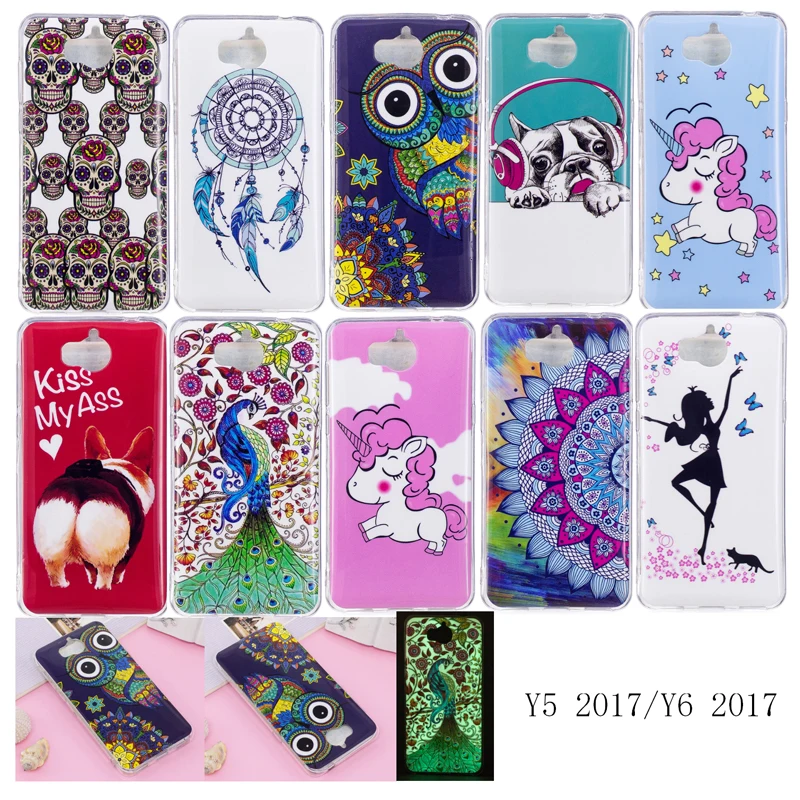 

Case For Huawei Y5 2017 Case Luminous Animal Flower Anime Silicone TPU Skin Soft Back Cover Phone Case for Huawei Y6 2017 5.0''