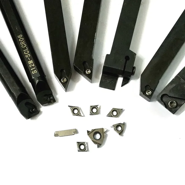 21pcs/set 12mm Shank Lathe Turning Tool Holder Boring Bar  + Silver Carbide PVD Inserts Set For Machining Steel