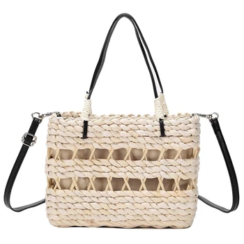 

Ladies Leather Strap Single-Shoulder Crossbody Bag Handmade Fashion Natural Woven Round Rattan Handbags