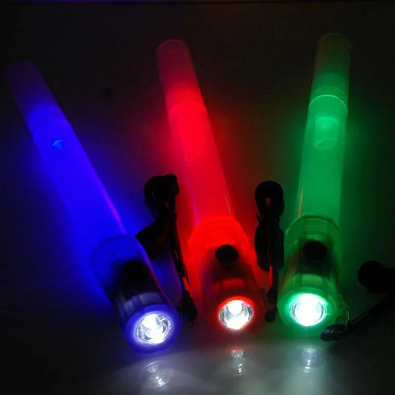 100pcs/lot Multifunctional LED Glow Stick Whistle Flashlight Flasher