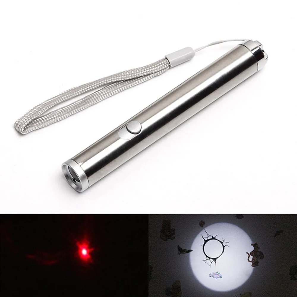 

Stainless Steel Funny Cat Stick With Rope USB Rechargeable LED Red Light Pointer Pen 2 In 1 Cat Training Tools
