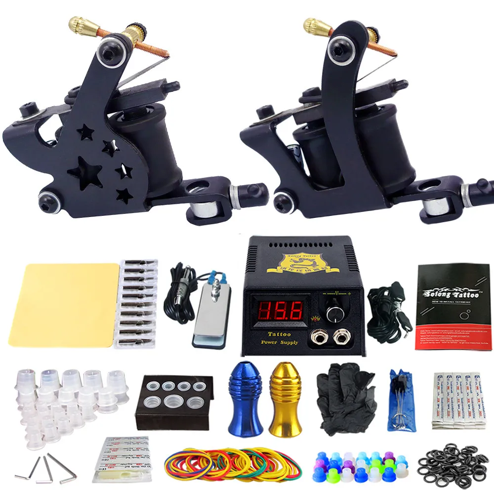 

Solong tatoo machine gun Kits Tattoo Machine Set Power Supply Foot Pedal Needles Grips Body Arts Tattoo Supplies TK202-21