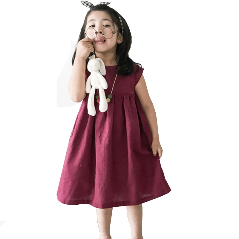 Платье для маленьких девочек; Летние льняные Повседневные платья из хлопка для маленьких детей; вечерние платья принцессы; Vestido; детская одежда; корейский костюм для девочек