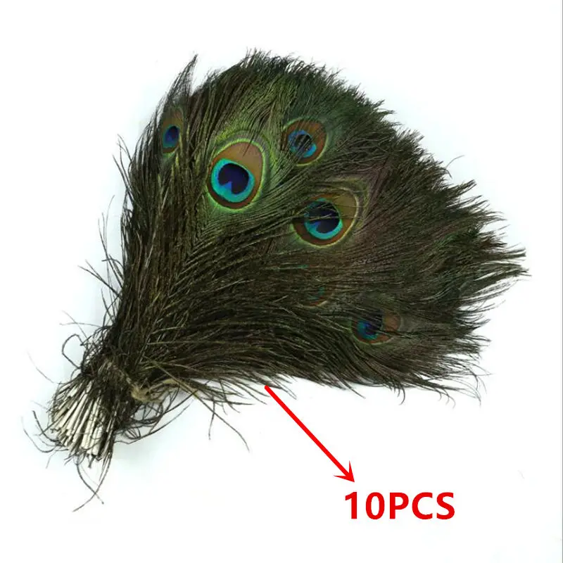 Высокое качество 10 шт. натуральный павлин меч перо 25-35 см Diy Перья для рукоделия Декор Свадьба гостиная украшенный цветок ваза - Цвет: 10pcs peacock plumes