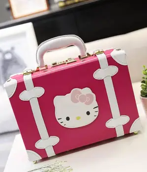 

Korean version Multifunction hello Kitty Portable pu suitcase sweet pink Fashion cosmetic cases small boarding female