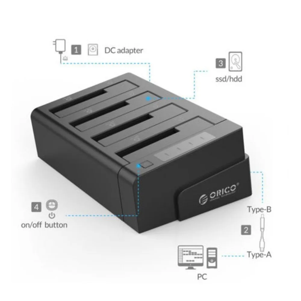 ORICO 6648US3-C 4 отсека hdd док-станция USB 3,0 инструмент бесплатно Off-line дубликатор для 2,5/3,5 дюймов HDD SSD чехол