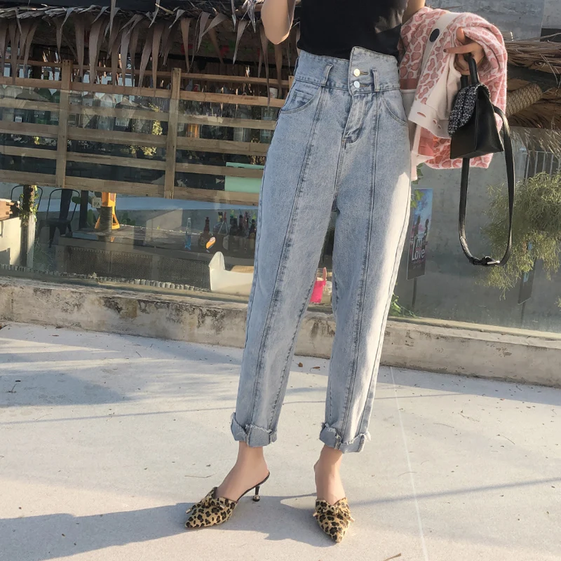 Mishow oversize high waist loose vintage women jeans 2019