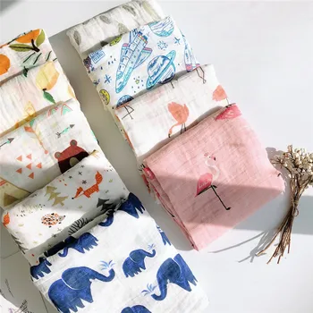 

Newborn Baby Swaddling Warp & Blanket Cartoon printed Cotton Gauze Kick-proof Baby Receiving Blanket Baby Double-deck Bath Towel