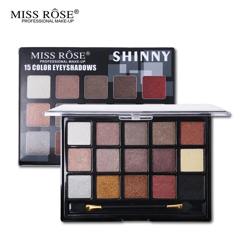 Матовые мерцающие тени для век Miss Rose палитра теней 15 цветов блестящие телесного