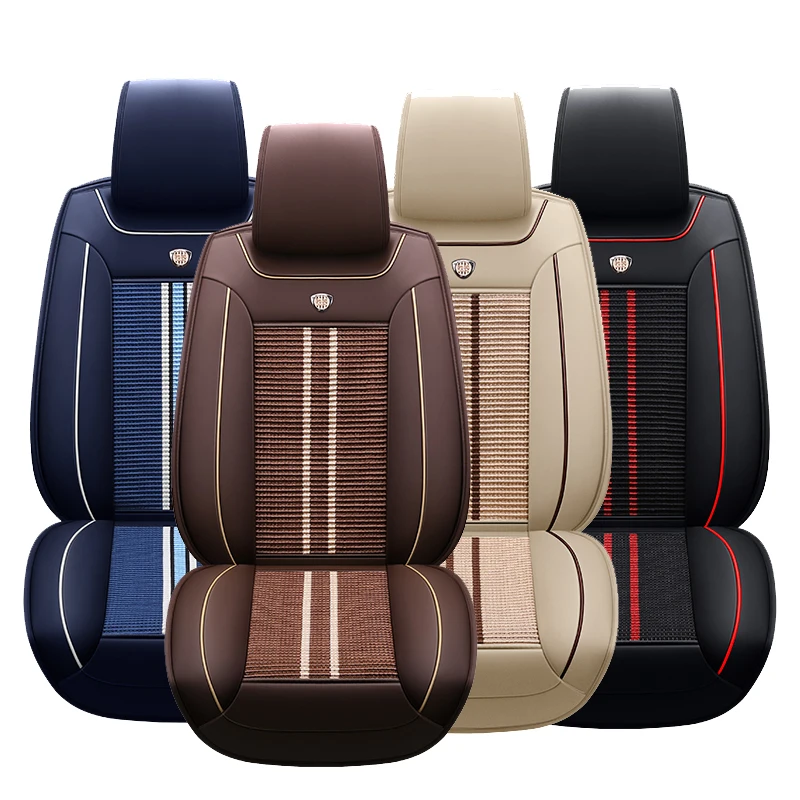 New Leather+Ice Silk Car Seat Full Surrounded Cover Protector Mat For 5-Seat Car