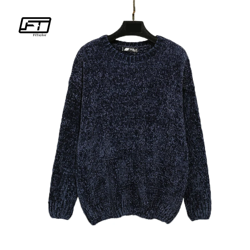 

Fitaylor New Spring Autumn Women Velvet Knitted Tops O Neck Long Sleeve Solid Casual Pullover Loose Retro Velvet Knitted Sweater