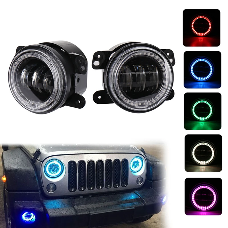 

KaTur 4 Inch 60W LED Fog Lights with RGB Halo for Jeep Wrangler JK JKU TJ LJ Edition Rubicon Sahara Unlimited For Dodge