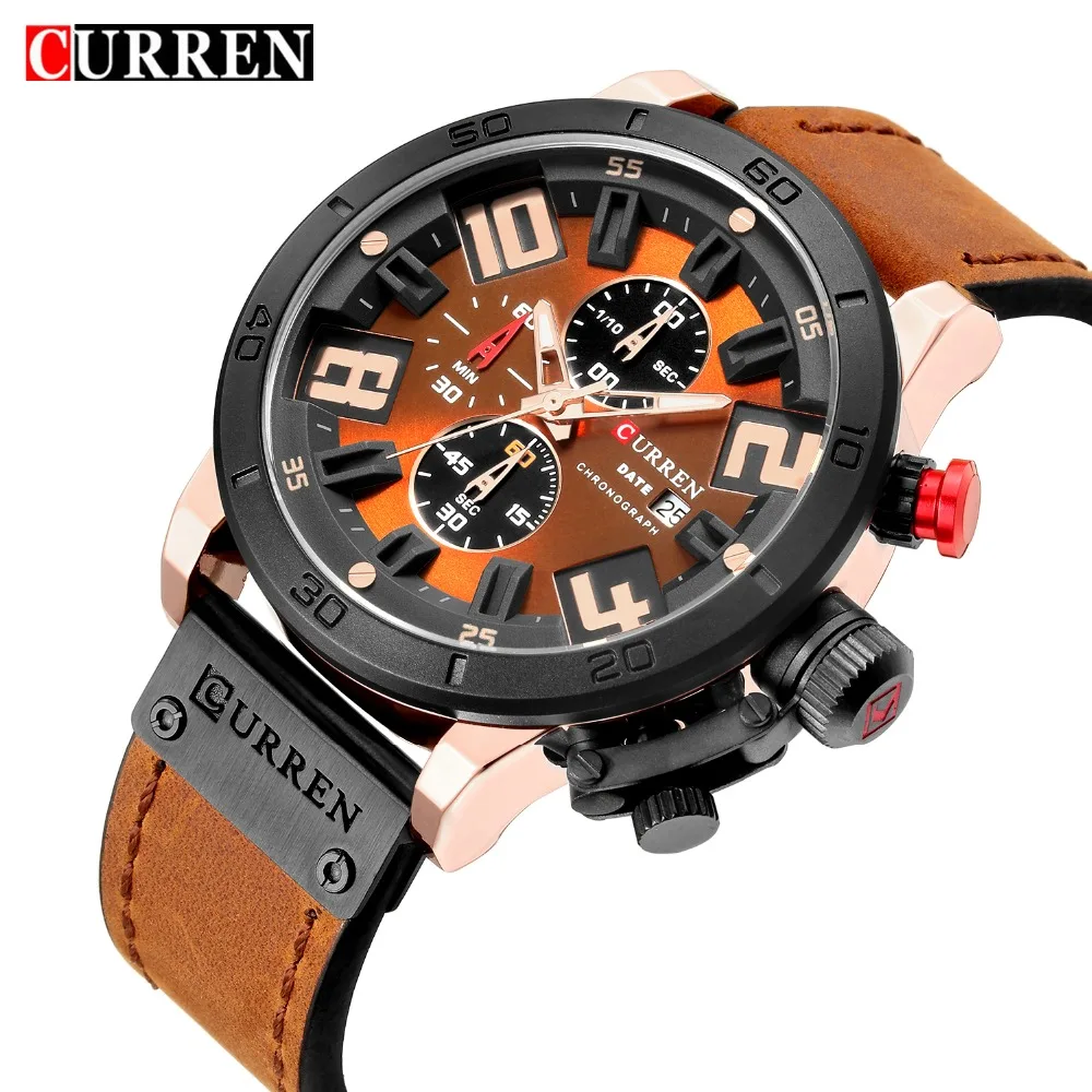 

2018 CURREN Digital Men Watch Top Brand Luxury Fashion Chronograph Sport Quartz Wristwatch Leather Strap Watch Waterproof Clock