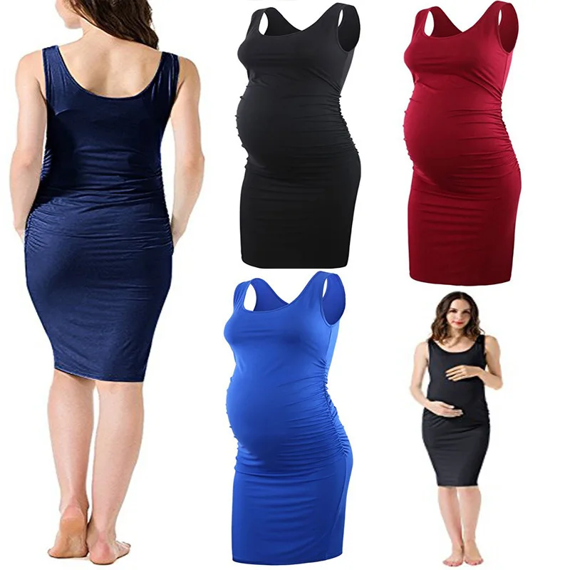 

2018 New Maternity Dresses Summer Pregnancy Elasticity Dresses Sleeveless Pregnant Tank Dress Casual Loose Premama Clothes S-XL