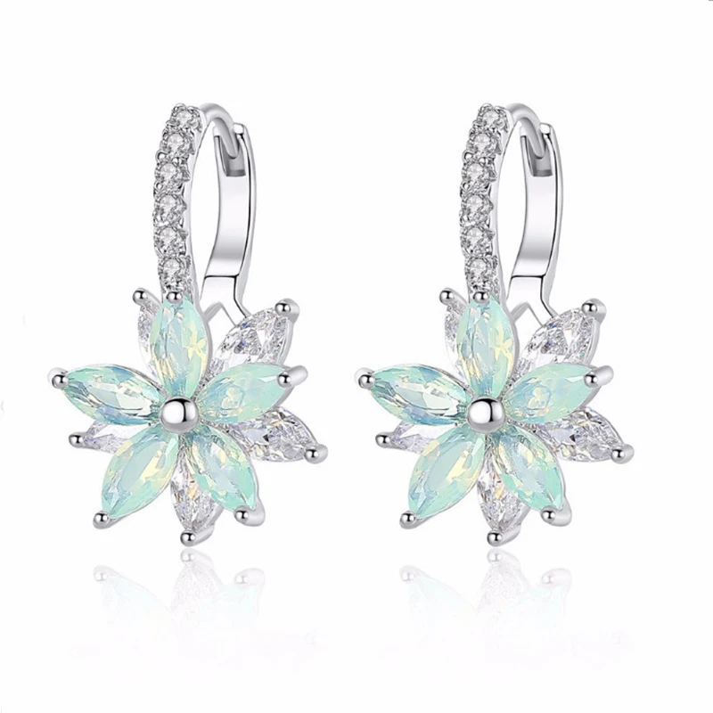 Cute Romantic Lovely Clear Stone Flower Shape Convenient Simple Stud Earrings Copper Cubic Zirconia For Women Party
