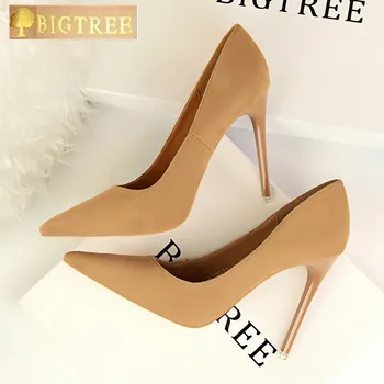 

5 Colors Concise Women's OL Office Shoes 2018 New Show Thin Women Pumps Solid Flock Pointed Toe Shallow Fashion High Heels Shoes