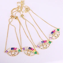 6 шт., Горячая модная цепь со звеньями красочные циркониевые бусины для глаз регулируемый браслет Радуга CZ классические ювелирные изделия для женщин