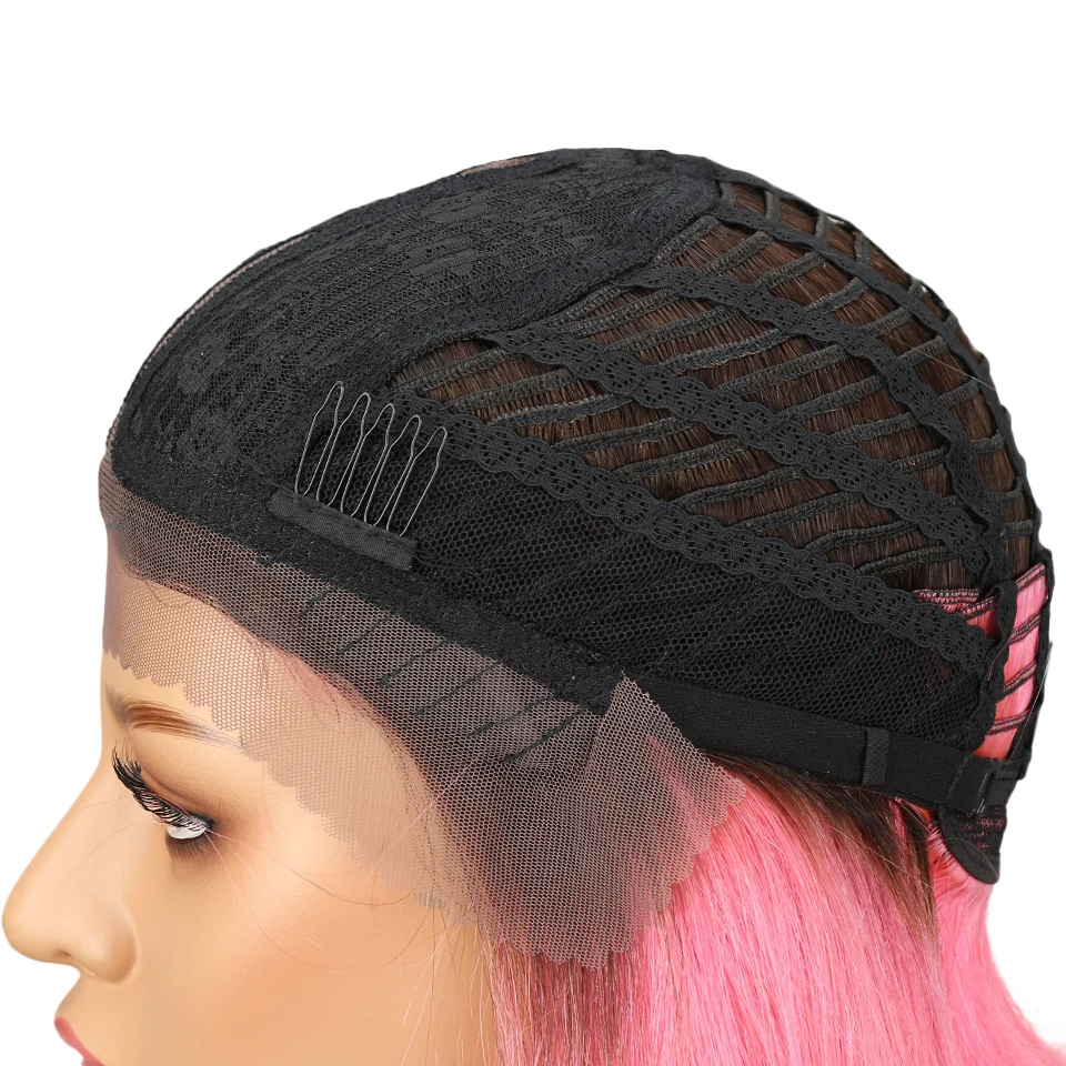 Гладкий шелковистый причёска Боб с прямыми волосами средняя часть кружева передние человеческие волосы парики для черных женщин бразильский Омбре розовый красный парик Remy