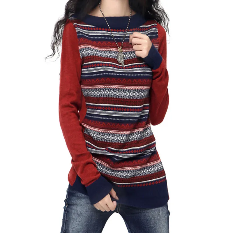 

2019 new women's round neck blue and white porcelain striped pullover sweater loose thin sweater bottoming shirt