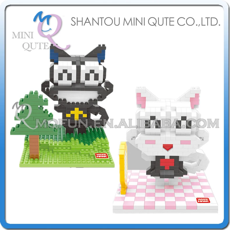 Оптовые 96 шт./лот Mix 2 модели мини Qute Kawaii мудрый Hawk Kawaii Hello Kitty Пластиковые Блоки Модель развивающие игрушки
