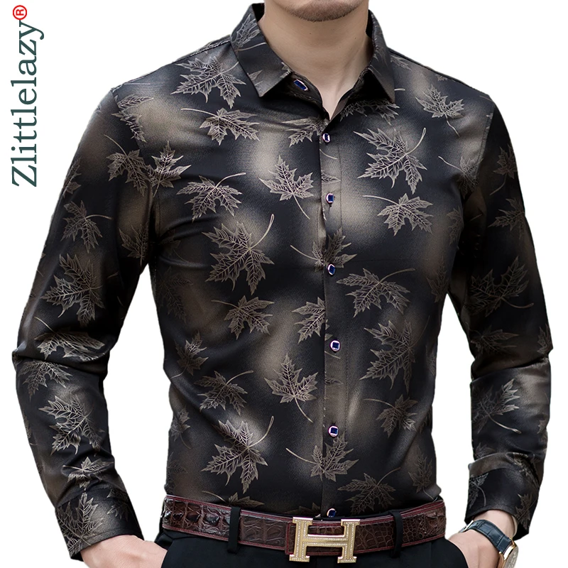 En Ligne 2019 nouveau social à manches longues feuille d érable designer chemises hommes slim fit vintage mode hommes chemise homme robe jersey vêtements 36565