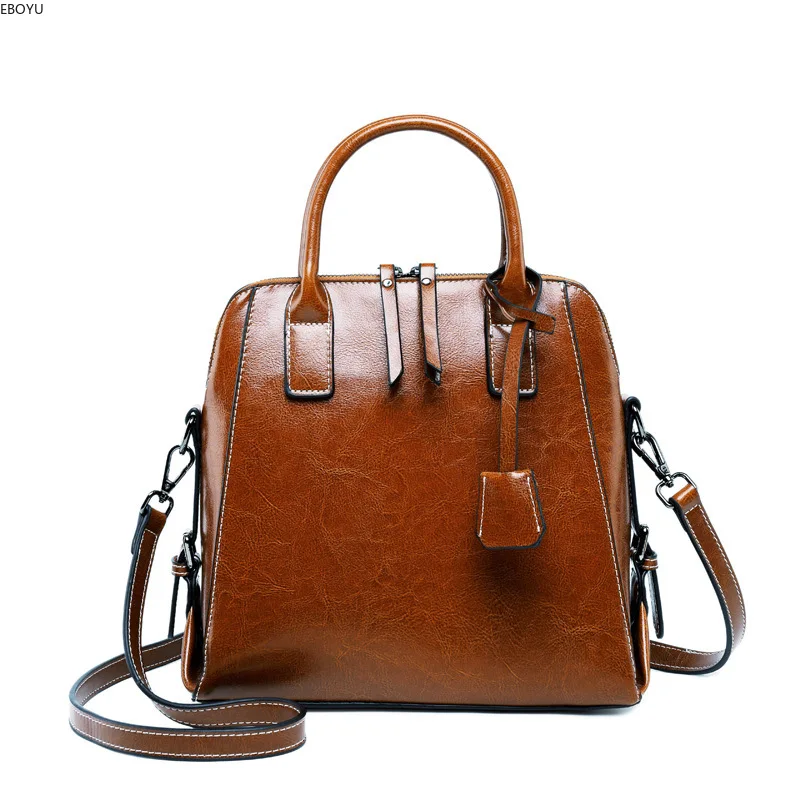 

EBOYU Genuine Leather Women Purses and Handbags Oil Wax Leather Shoulder Messenger Bag Ladies Crossbody Bag Satchel Bag #2886