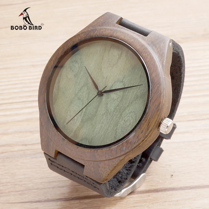 2017 Brand BOBO BIRD Black Wood Watch Men Leather Band Luxury Gift Watches relogio masculino C-F04