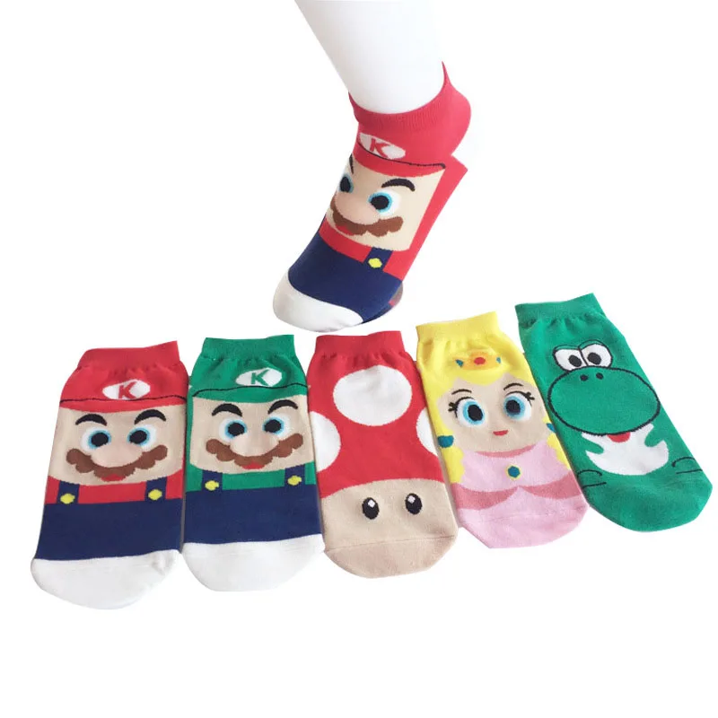 Лидер продаж; модные Хлопковые женские носки; забавные прикольные носки с героями мультфильмов Super Mario Luigi Yoshi; короткие носки до щиколотки; Летний стиль