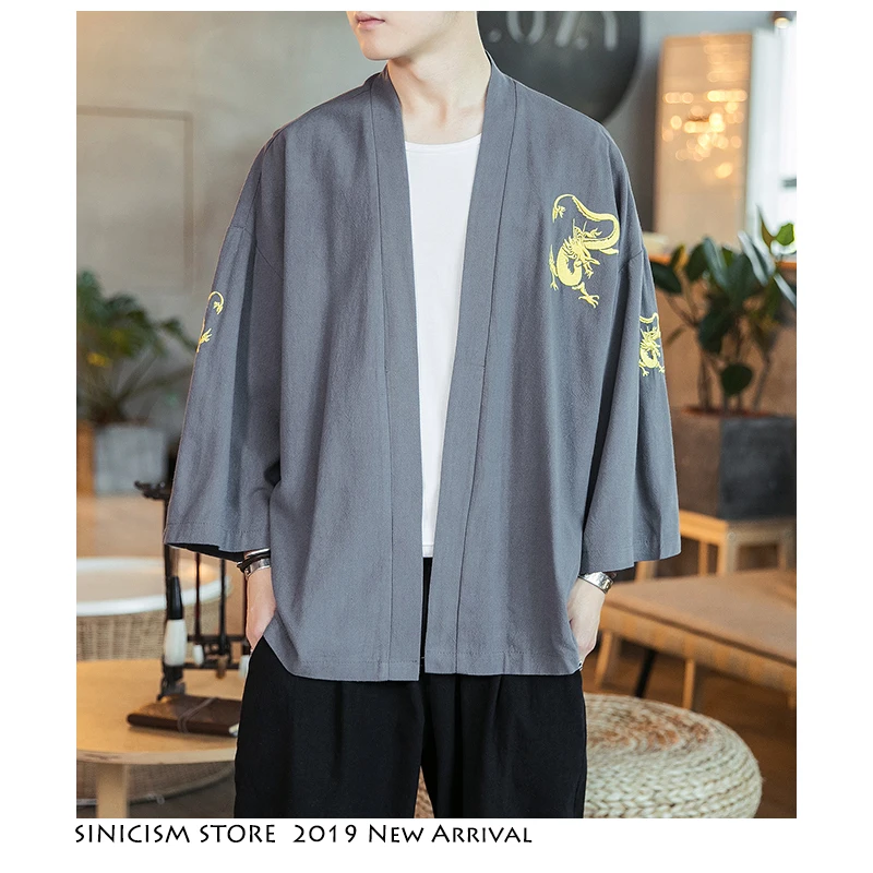 Sinicism مخزن القطن الكتان الصينية نمط جاكيتات الرجال 2019 الصيف عارضة المفتوحة غرزة سترة الرجال التطريز الأزياء الذكور الملابس