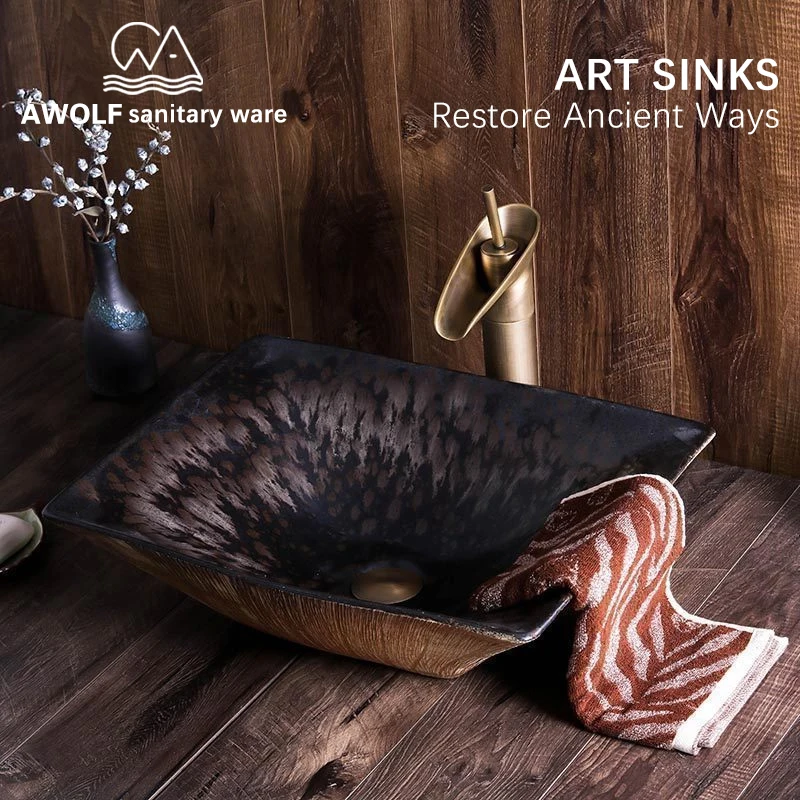 

Art Bathroom Sinks Handmade Ceramic Vessel Washing Basin Bowl 50*38*14cm Antique Lavatary Sink Restore Ancient Ways AM888