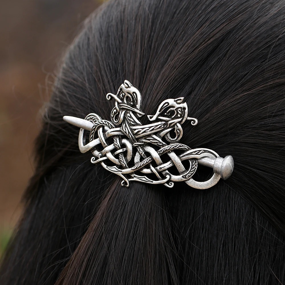 Заколка для волос с двойной головкой в стиле викингов|slide clips|dragon headslide hair clips |
