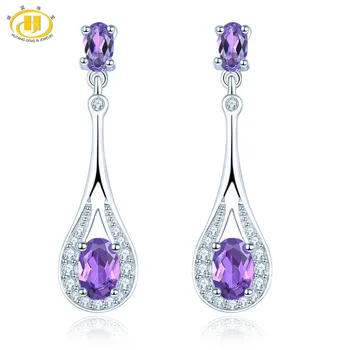 

Hutang Amethyst Stud Earrings Natural Gemstone Solid 925 Sterling Silver Crystal Fine Elegant Purple Jewelry for Women Gift New