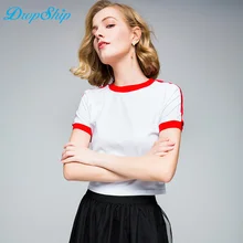 Sexy Elegant Tee Shirt Women Side Love Print Femal Tees Short Sleeve O Neck Slim Waist Cotton Summer Knitted Short Tshirt