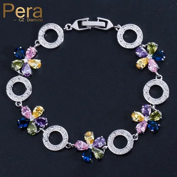 

Pera Elegant Women Prom Party Charm Jewelry Big Round Flower Pink Champagne Blue Purple Green AAA Crystal Bracelet For Gift B142
