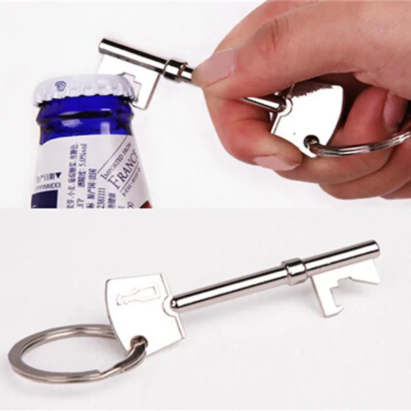 Mayitr Creative Key Shape Bottle Opener Ring Kitchen Tool Keyfob Keyring Chain Metal Beer Bar