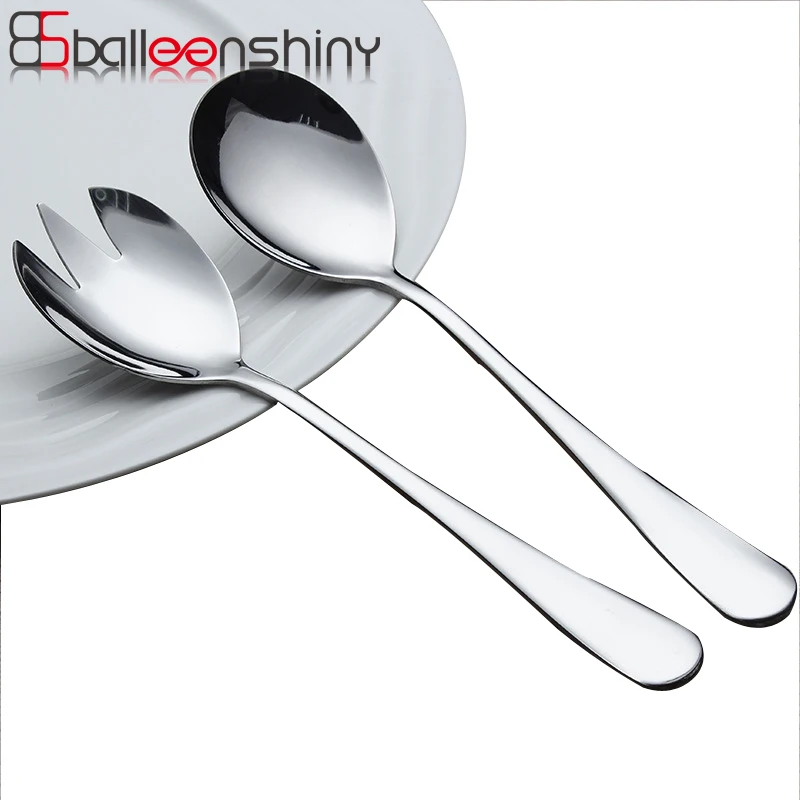 

BalleenShiny 2pcs Set Stainless Steel Salad Fruit Tableware set Suit Coffee Noodles Soup Dessert Cutlery Kitchen Tool Tableware