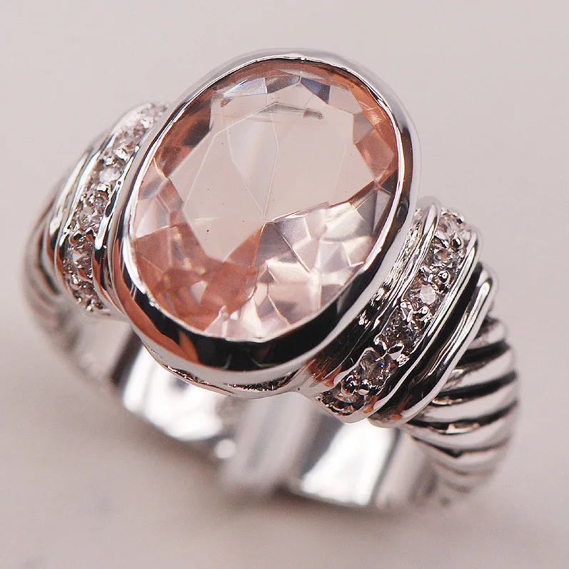 Morganite Fashion 925 Sterling Silver Woman Ring Size 6 7 8 9 10 F635 Fashion Wholesale Jewelry Free Shipping