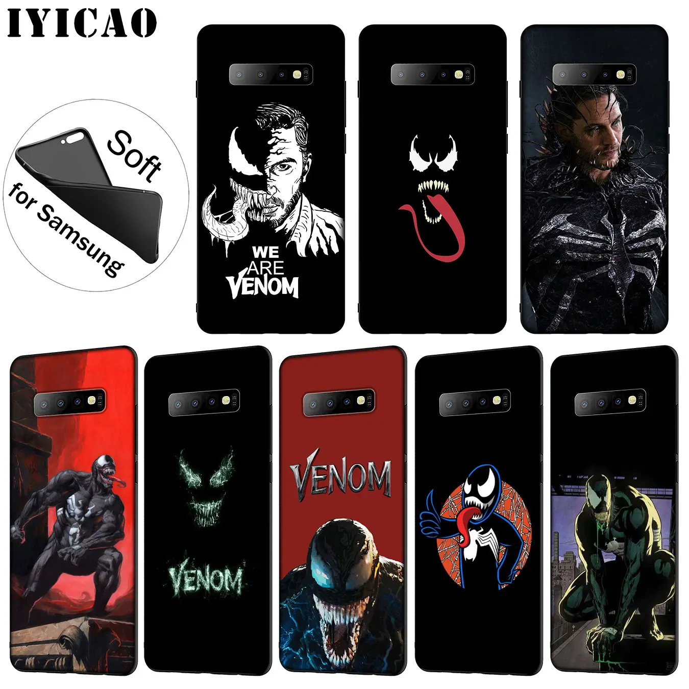 

IYICAO Marvel Venom Soft Silicone Phone Case for Samsung Galaxy S10 S9 S8 Plus S6 S7 Edge S10e E TPU Black Cover