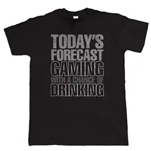 Designer T Shirts Tall Gaming With A Chance Of Drinking Funny Video Game O-Neck Short-Sleeve Mens T Shirt