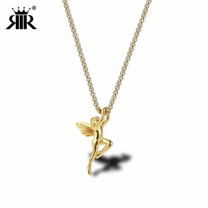 

RIR Hip Hop Style Little Angel Wings Pendant Necklace Stainless Steel Trend Creative Men's Jewellery Accessories Necklace